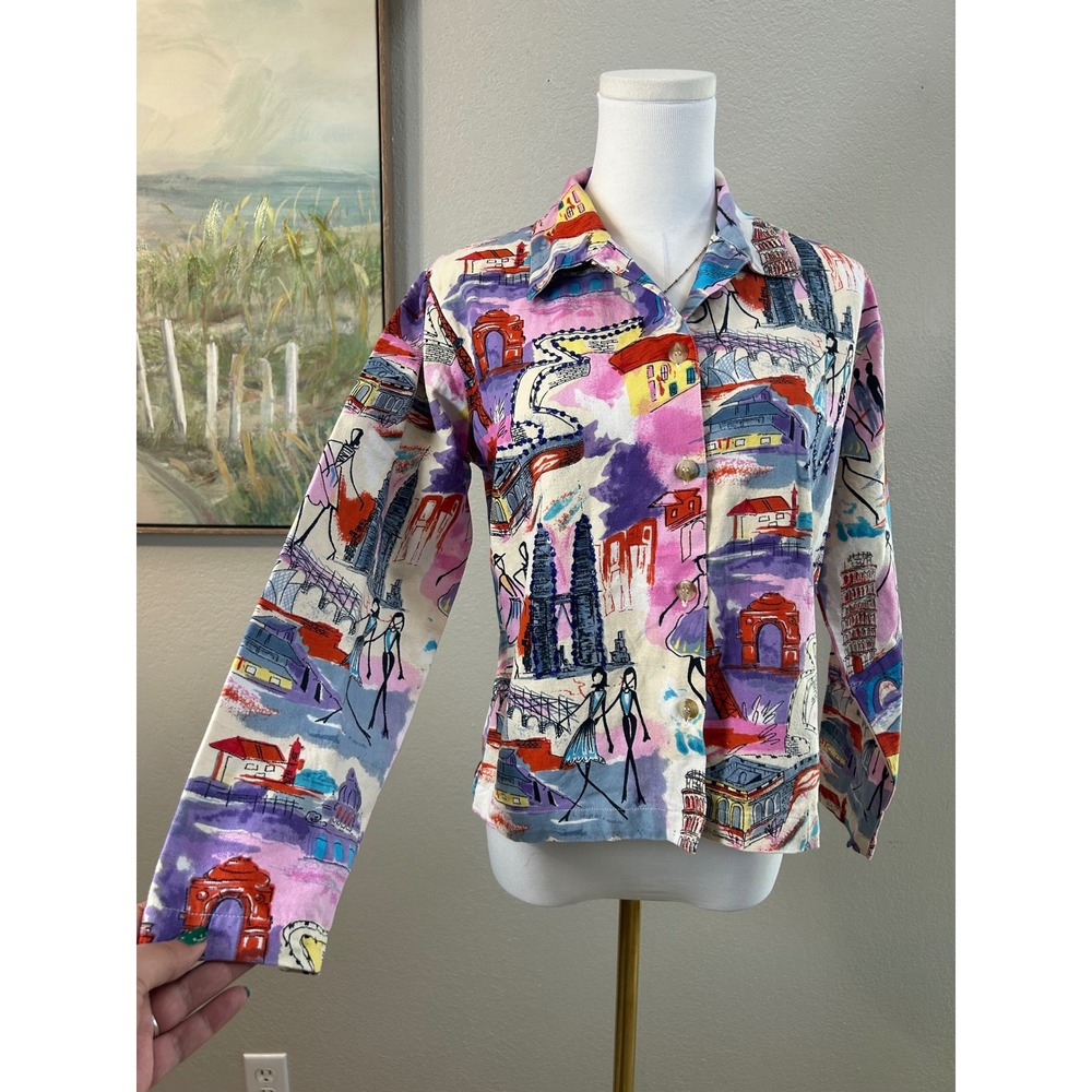 Tantrums Collection Colorful City Print Cotton Jacket Small - Picture 2 of 9